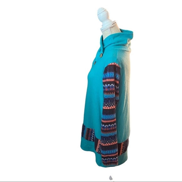 Filly Flair Turquoise Aztec Southwest Print Button Wrap Neck Sweater Women L NWT - Picture 3 of 10